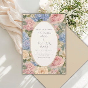 Convite de Casamento Floral Vintage com Hortênsias