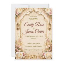 Convite de Casamento Floral Vintage & Dourado Eleg