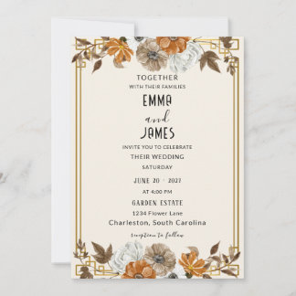Convite de Casamento Floral Vintage Elegante