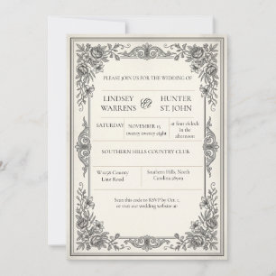 Convite de Casamento Floral Vintage Elegante