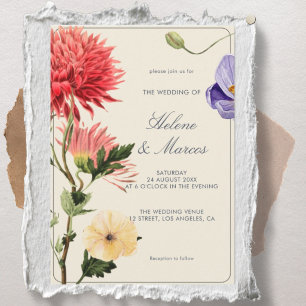 Convite de Casamento Floral Vintage Elegante Botân