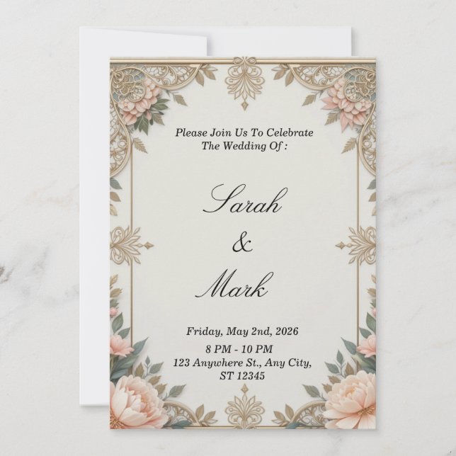 Convite de Casamento Floral Vintage Elegante - Sof (Frente)
