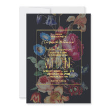 Convite de Casamento Floral Vintage Escuro