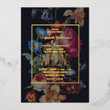 Convite de casamento floral vintage escuro