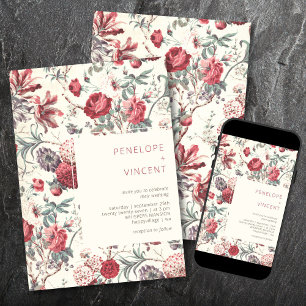 Convite de Casamento Floral Vintage Moderno