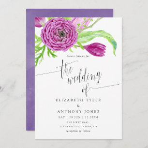 Convite de casamento Floral Violet and Plum Waterc