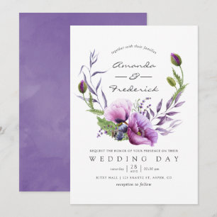 Convite de Casamento Floral Violeta Aquarela Poppy