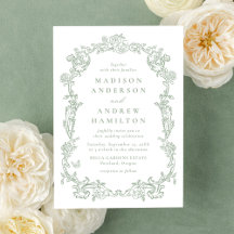 Convite de Casamento Floral Vitoriano em Verde Sag