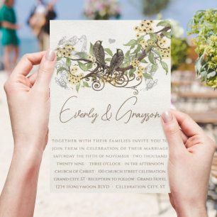 Convite de Casamento Flores Amarelas Marrons Vinta