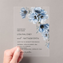 Convite de Casamento Flores Azuis Brancas Claras