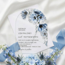 Convite de Casamento Flores Azuis Brancas Transpar