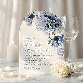Convite de Casamento Flores Azuis Delicadas Branca