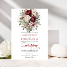 Convite de Casamento Flores Botânicas Burgundy e B