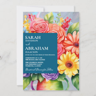 Convite de Casamento Flores Coloridas Arco-íris