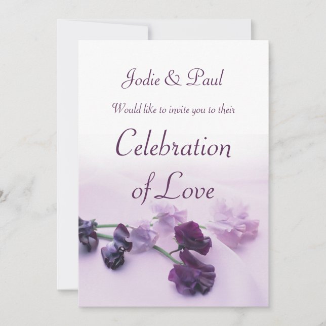 Convite de Casamento Flores de Lilás e Roxo Lindas (Frente)