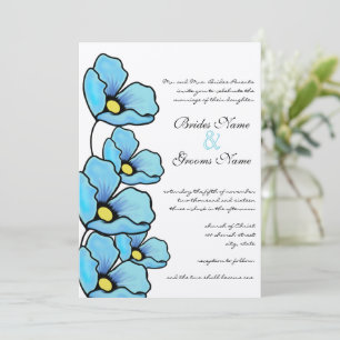 Convite de Casamento Flores de Papoula Azul Aqua