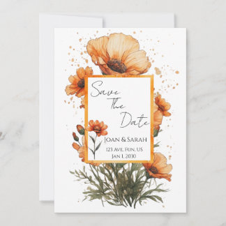 Convite de Casamento Flores Laranja Queimada