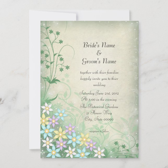 Convite de Casamento Flores Pastel Sonho de Primav (Frente)