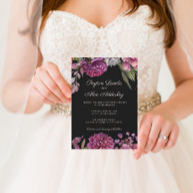 Convite de Casamento Flores Pretas Roxas Temperame
