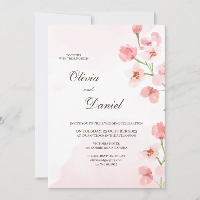 Convite de Casamento Flores Rosa Rústico Moderno (Frente)