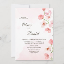 Convite de Casamento Flores Rosa Rústico Moderno