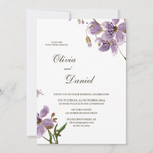 Convite de Casamento Flores Roxas Rústicas Moderna