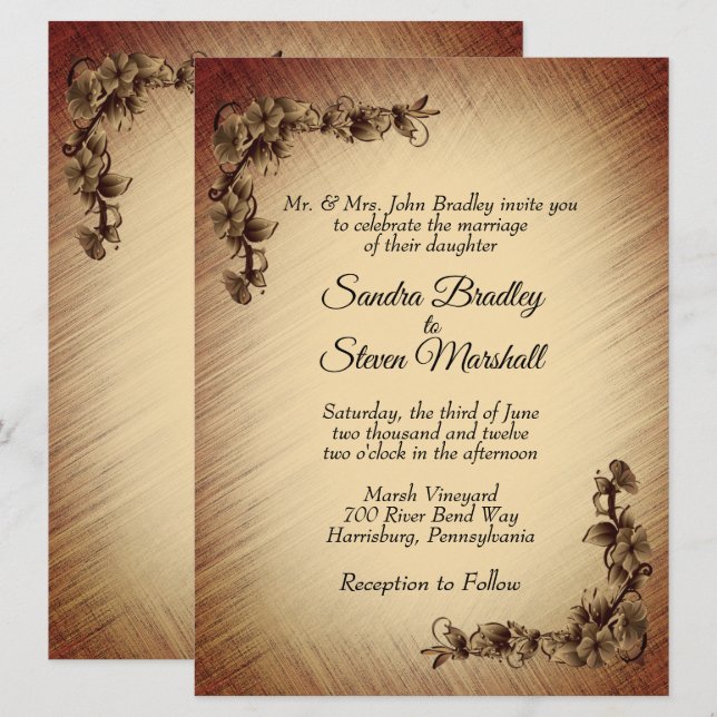 Convite de Casamento Flores Rústicas Profundas (Frente/Verso)