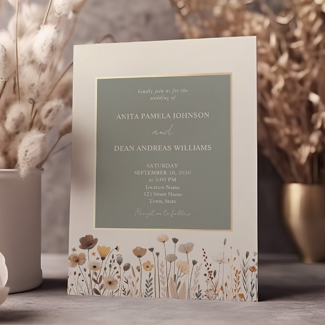 Convite de Casamento Flores Silvestres Boho Verde  (Criador carregado)