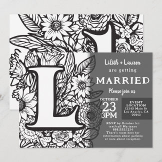 Convite de Casamento Flores Tatuagem Monograma L P