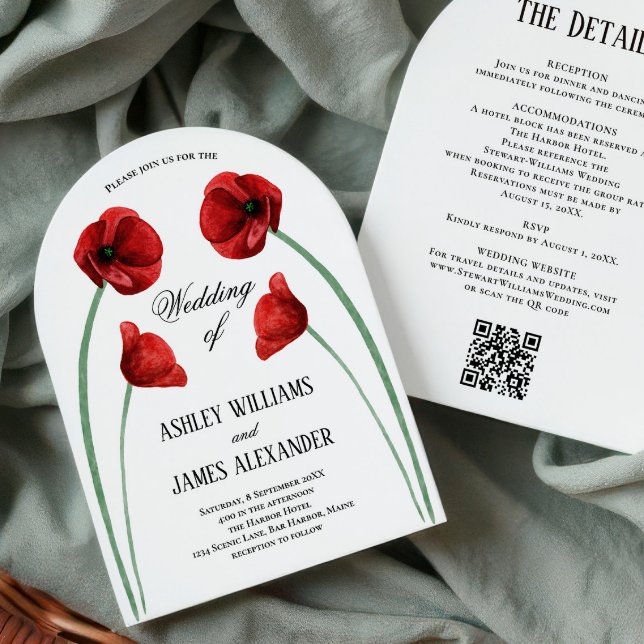 Convite de Casamento Flores Vermelhas de Papoula e (Criador carregado)