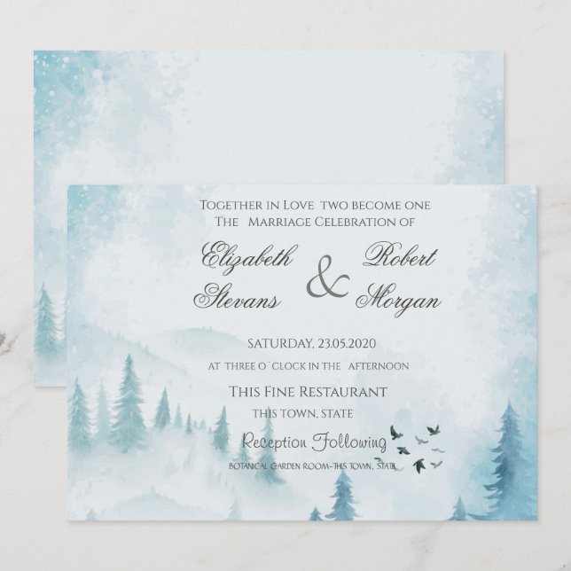 Convite de Casamento Floresta de Inverno (Frente/Verso)