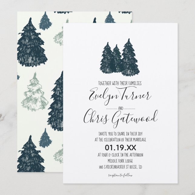 Convite de Casamento Floresta de Inverno (Frente/Verso)