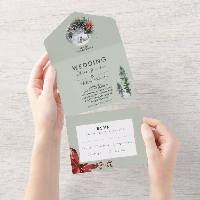 Convite de Casamento Floresta de Inverno Nevada Tu (Aba destacável)