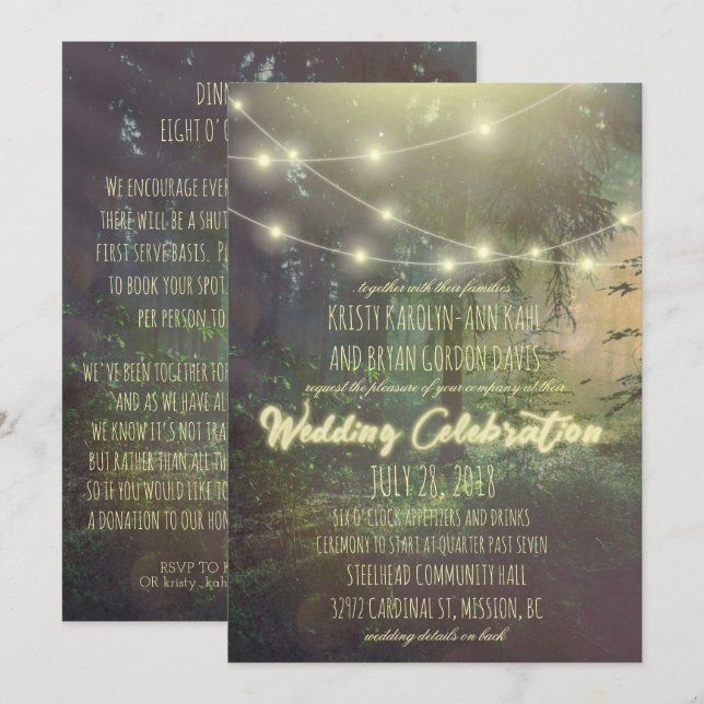 Convite de Casamento Floresta Encantada - Luzes de (Frente/Verso)