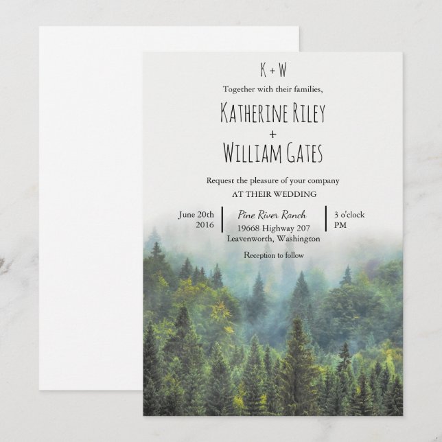 Convite de Casamento Floresta Rústica (Frente/Verso)