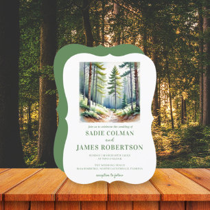 Convite de Casamento Floresta Verde Bosque Rústico