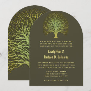 Convite de Casamento Floresta Verde Dourado