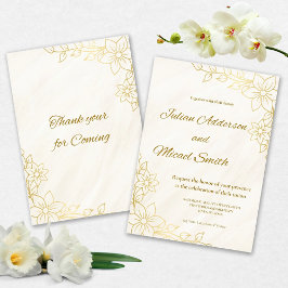 Convite de casamento florido dourado
