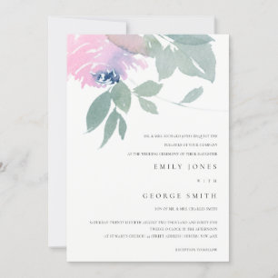 Convite de casamento FLORORAL DE COR DE ÁGUA VERD
