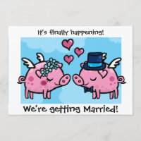 Convite de casamento Flying Piggy Bride and Groom