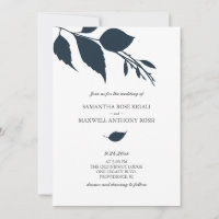 Convite de Casamento Folha Azul Meia-Noite