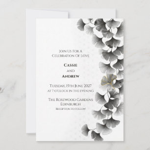 Convite de Casamento Folha de Ginkgo Cinza