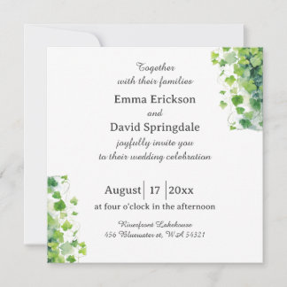 Convite de Casamento Folha Verde Elegante