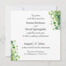 Convite de Casamento Folha Verde Elegante