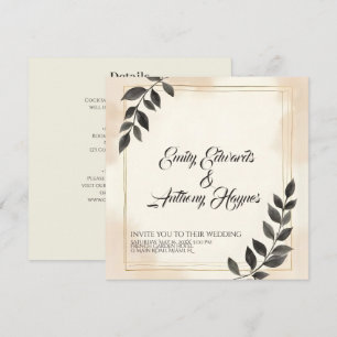Convite de Casamento Folha Verde Escuro Elegante