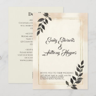 Convite de Casamento Folha Verde Escuro Elegante