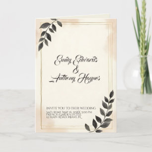 Convite de Casamento Folha Verde Escuro Elegante