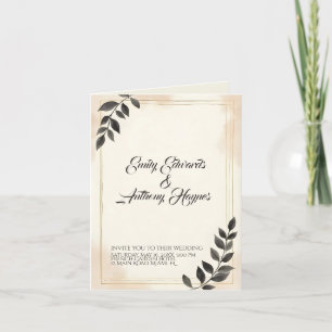 Convite de Casamento Folha Verde Escuro Elegante