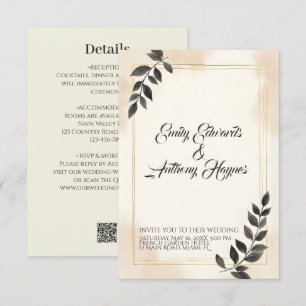 Convite de Casamento Folha Verde Escuro Elegante
