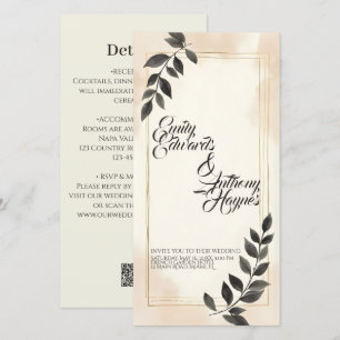 Convite de Casamento Folha Verde Escuro Elegante